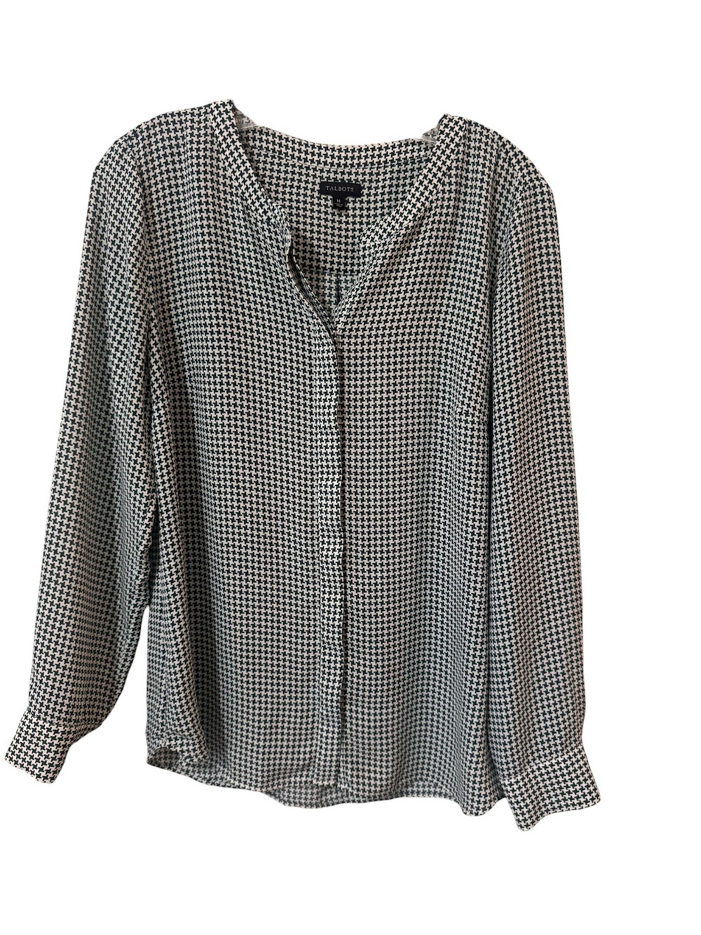 Talbots Black and White Houndstooth Long-Sleeve Blouse size M